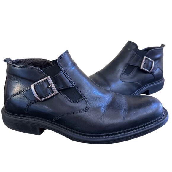 Steve Madden Men's Black Leather Monk Strap Silver Buckle Ankle Boot Size 9.5 - Picture 1 of 8